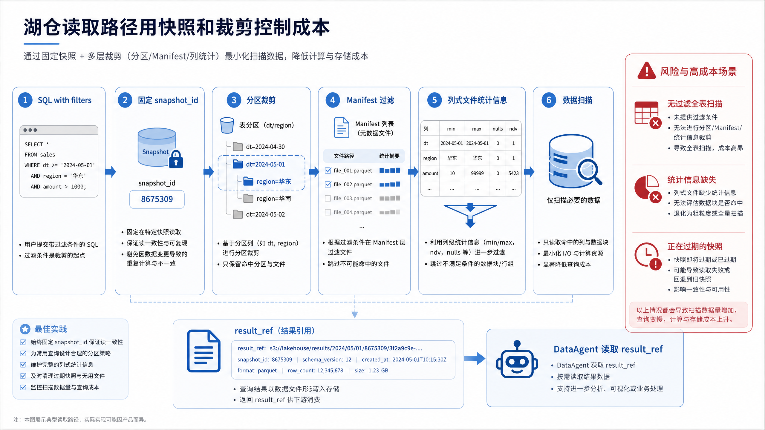 图11-7:湖仓读取路径用快照和裁剪控制成本